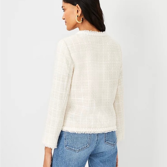 Ann Taylor Braided Trim White Tweed Jacket with eyelet closure. Size 4. NWOT. - Picture 2 of 10